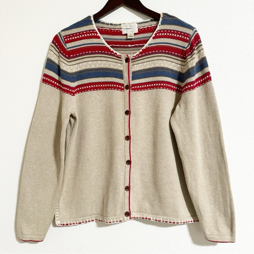 Striped Beige and Red Women's Sweater